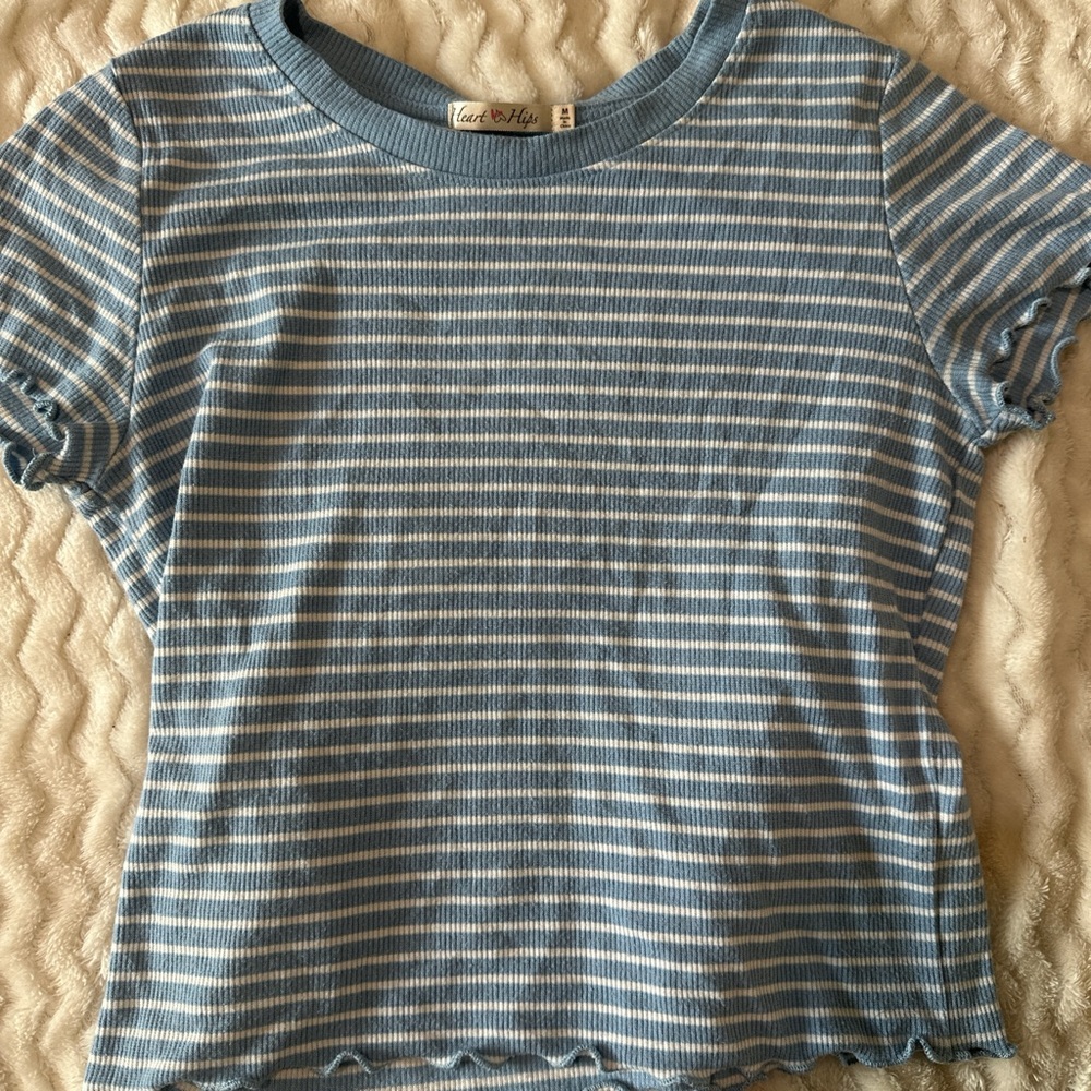 coquette blue white lined crop top